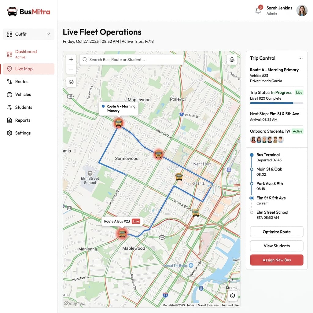 BusMitra Admin Dashboard β Live Fleet Management